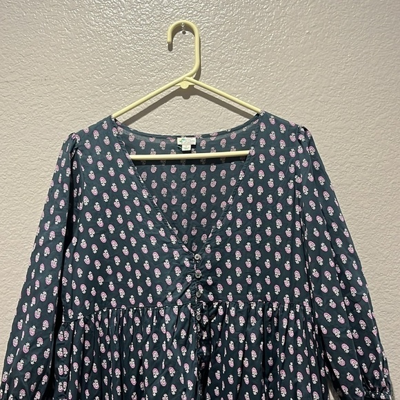 J.Crew Small Floral V-neck Cotton Voile Blue Dress Best Buds Lightwt oversized - Picture 6 of 11